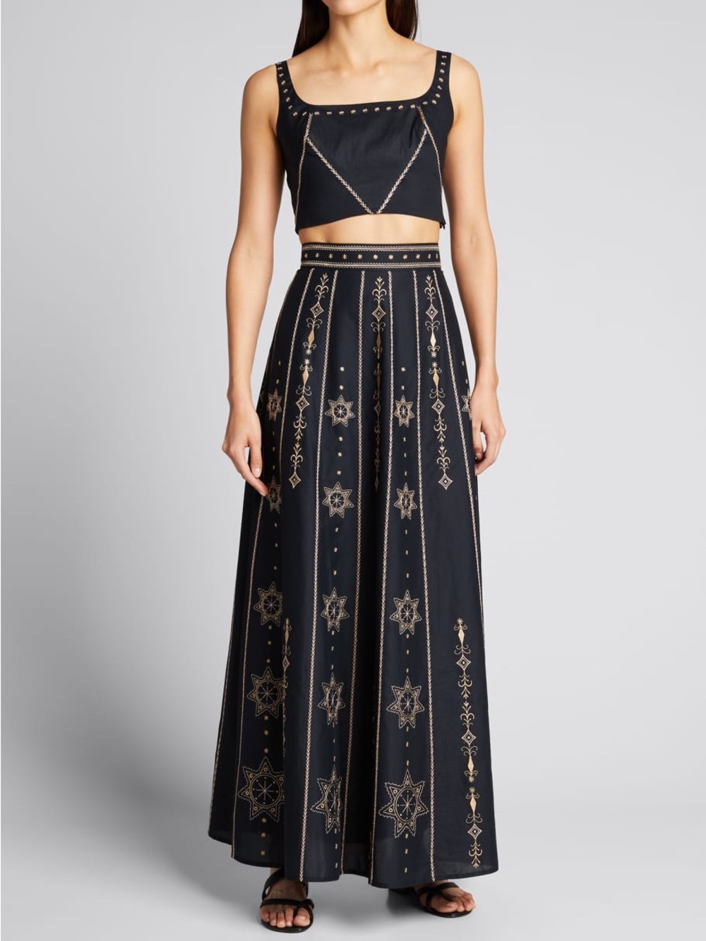 Emporio Sirenuse Black Maxi Skirt with Gold Embroidery